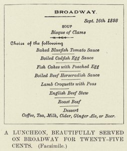 Een lunch, prachtig geserveerd op Broadway voor vijfentwintig cent, facsimile