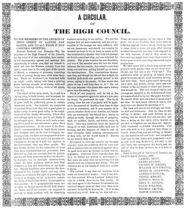 Een circulaire van de Hoge Raad van de Kerk van Jezus Christus van de Heiligen der Laatste Dagen, 1846 door American School