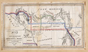 Een kaart die de betwiste grens tussen de Verenigde Staten en Mexico illustreert