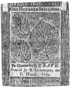 Een honderd shilling biljet gedrukt door B. Franklin en D. Hall, 1759 door American School