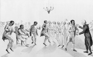 Afrikaanse Amerikanen op een bal met gouverneur John Hancock (1737-93) uit The Echo, met andere gedichten door Richard Alsop (1761-1815) 1807 door American School