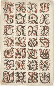 Alfabet, Fraktur schilderij, ca. 1825-50