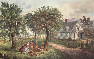 Amerikaans landhuis - Herfst, uitgegeven 1869, Currier & Ives door American School