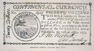 Amerikaanse twintig dollar biljet van 1775