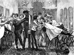 Kapperssalon in New York, 1870 door American School
