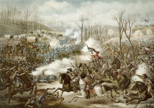 Slag bij Pea Ridge, Arkansas, 6-8 maart, gegraveerd door Kurz & Allison door American School