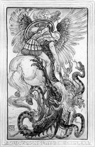 Bellepheron doodt de Chimeara, uit The Wonder-Book for Girls and Boys geschreven door Nathaniel Hawthorne, 1852 door American School