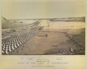 Vogelvlucht van het kamp van het bezettingsleger, gedrukt door G & W Endicott, New York, 1847