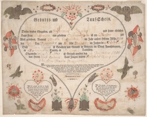 Geboorte- en doopcertificaat voor Maria Catharina Raup c.1806 door American School