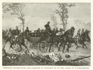 Bismarck begeleidt de koets van Napoleon III naar het Kasteel van Wilhelmshohe