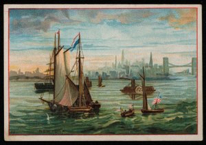 Boten in de haven van New York, wenskaart