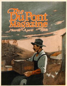 Boormachines en Explosieven Tweelinghelpers, vooromslag van het DuPont Magazine, maart-april 1922 door American School