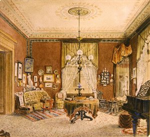 Boston woonkamer interieur, ca. 1890