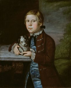 Jongen van de Hallett-familie met hond