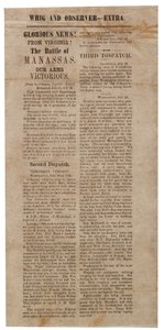 Affiche aankondiging van de Eerste Slag bij Manassas, Whig en Observer Extra, na 22 juli 1861