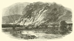 Het verbranden van de brug over de Susquehanna, Columbia, Penn door American School