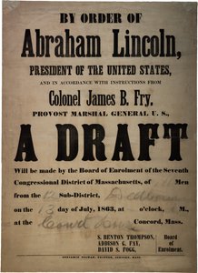 Op bevel van Abraham Lincoln... Een loting (loting voor 110 mannen, Dedham, Mass.), 13 juli 1863