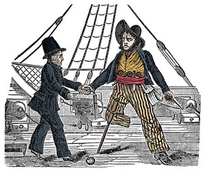Kapitein Mackra en de piraat met houten been Gravure uit 