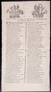 Kapitein Wards gevecht met het oorlogsschip Rainbow, pamflet gedrukt 1775 door American School