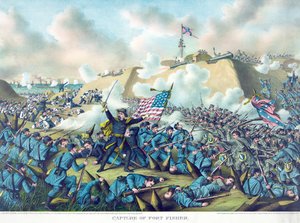 Verovering van Fort Fisher, pub. 1890 (kleurenlitho) door American School
