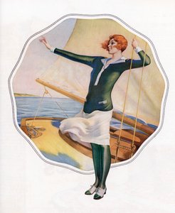 Zorgeloze flapper op een zeilboot door American School