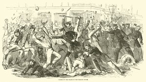 Aanval van de politie bij het Tribune Office, juli 1863 door American School