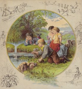 Kinderen vissen in vijver