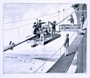Bouw van de Brooklyn Bridge, New York door American School
