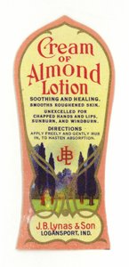 Amandellotion etiket, J B Lynas & Son