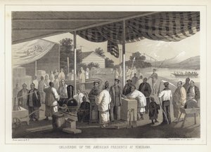 Overhandiging van de Amerikaanse geschenken in Yokohama, Japan