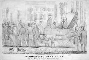 Democratische eenvoud, of, De aankomst van onze favoriete zoon, uitgegeven door H R Robinson, New York, c.1839