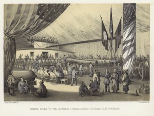 Diner gegeven aan de Japanse commissarissen aan boord van USS Powhatan
