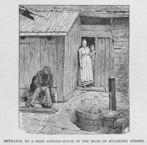 Ingang naar een schuur logeerhuis achter Mulberry Street (litho)