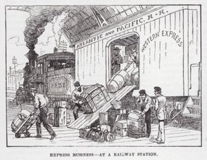 Expresbedrijf, op een Treinstation (gravure)