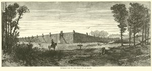 Buitenaanzicht van de gevangenis in Millen, november 1864