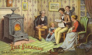 Familie verzameld rond de haard door American School