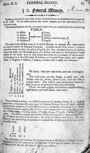 Federaal geld, pagina uit The Scholars Arithmetic 6e editie, door Daniel Adams, gepubliceerd door N.H.Keene, 1810 door American School