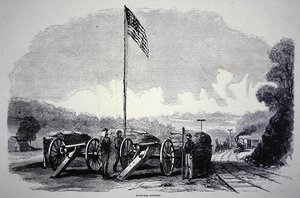 Federale zandzak batterij ter bescherming van de spoorweg tijdens de Amerikaanse Burgeroorlog door American School