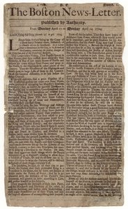 Eerste uitgave van de Boston News-Letter, 1704 (krantenpapier) door American School