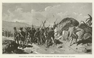 Francisco Pizarro spoort zijn Kameraden aan tot de Verovering van Peru door American School