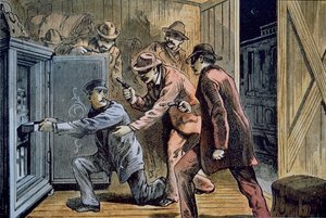 Frank en Jesse James bende beroven de expreswagen van een trein in 1879 door American School