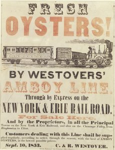Verse oesters! Door Westovers Amboy Line, via Express op de New York & Erie Railroad, 10 september 1853