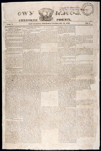 Voorpagina van de Cherokee Phoenix, 21 februari 1828 (prent) door American School
