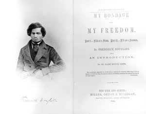 Frontispice en titelpagina van My Bondage and My Freedom, door Frederick Douglass (1818-95) uitgegeven 1855