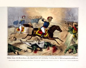 Dappere aanval van de Kentuckians bij de slag om Buena Vista, 23 februari 1847. 23nd 1847 en volledige nederlaag van de Mexicanen, pub. 1847 (handgekleurde litho) door American School