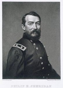 Generaal Philip Sheridan, gegraveerd naar een foto van Robert E. Whitechurch door American School
