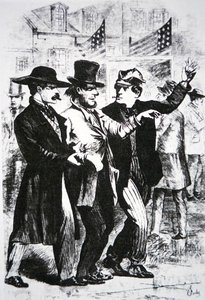 Een kiezer dronken voeren om zijn stem te beïnvloeden bij de verkiezingen van 1864