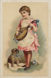 Meisje speelt mandoline met een hond door American School