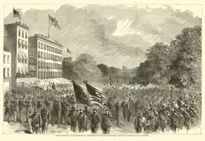 Grote review in Washington, Shermans veteranen marcheren door Pennsylvania Avenue, mei 1865 door American School