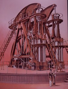 Grote Corliss stoommachine op de Philadelphia Tentoonstelling door American School